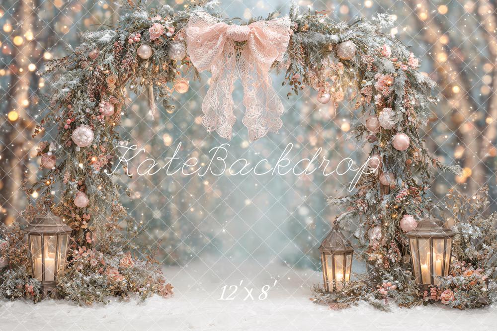 Kate Weihnachten Blumenbogen Laternen Pastell Hintergrund Entworfen von Ashley Paul