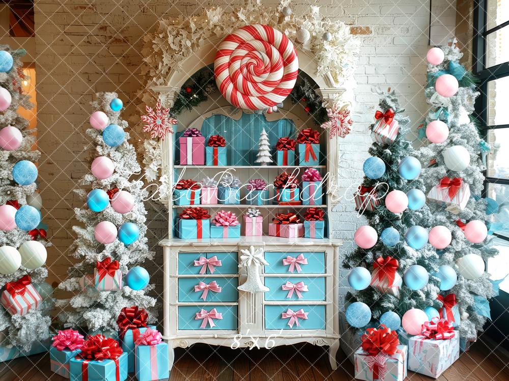 Kate Weihnachten Geschenkbaum Pastell Hintergrund Entworfen von Mini MakeBelieve - Kate Backdrop.de