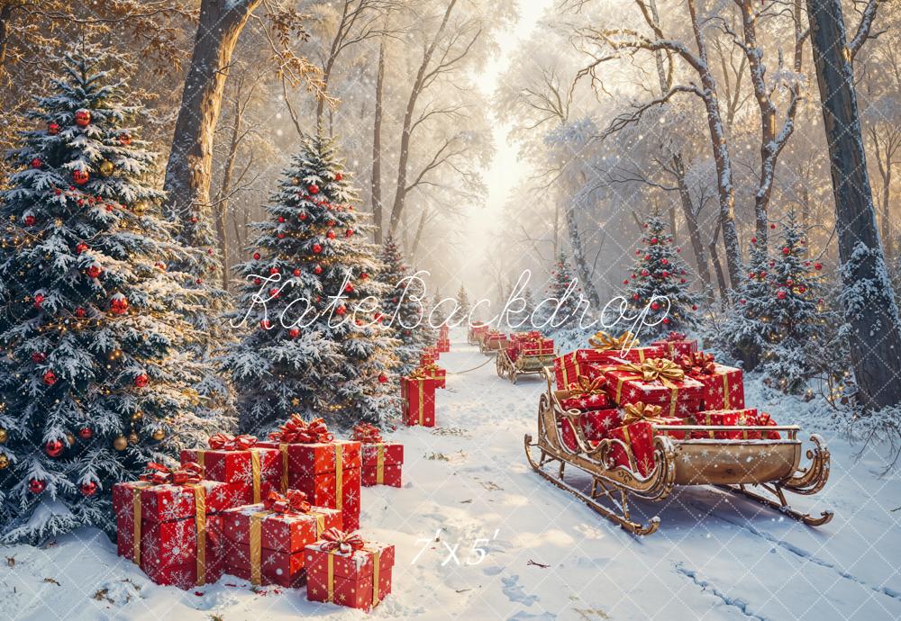 Kate Weihnachten Winterwald Geschenke Schlitten Hintergrund Entworfen von Emetselch - Kate Backdrop.de