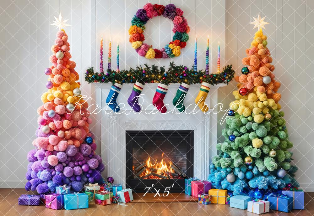 Kate Weihnachten Regenbogen Weihnachtsbaum Kamin Hintergrund Entworfen von Emetselch