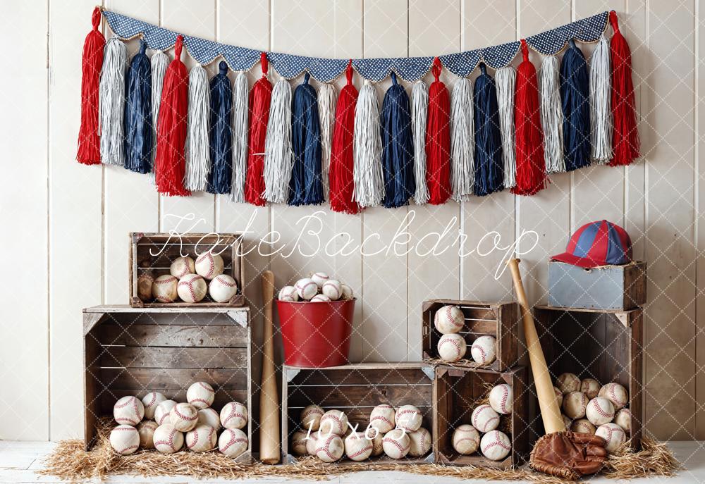 Kate Baseball Holzkisten Bälle Vintage Fleece Hintergrund Entworfen von Emetselch - Kate Backdrop.de