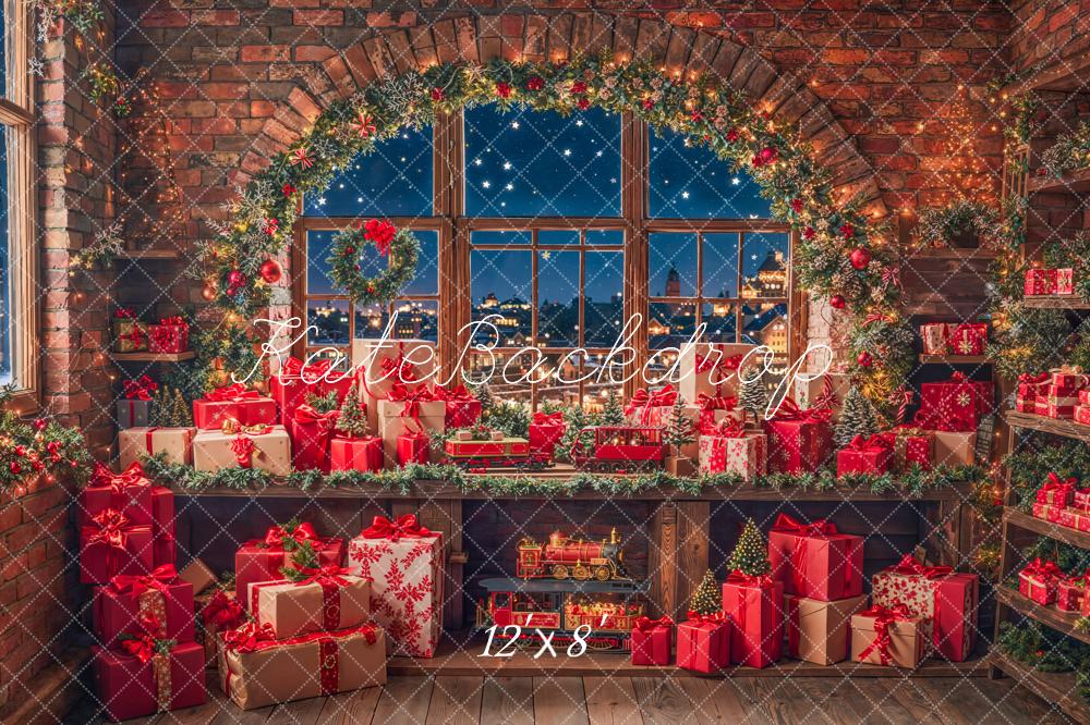 Kate Weihnachten Geschenke Fenster Nacht Fleece Hintergrund Entworfen von Emetselch - Kate Backdrop.de