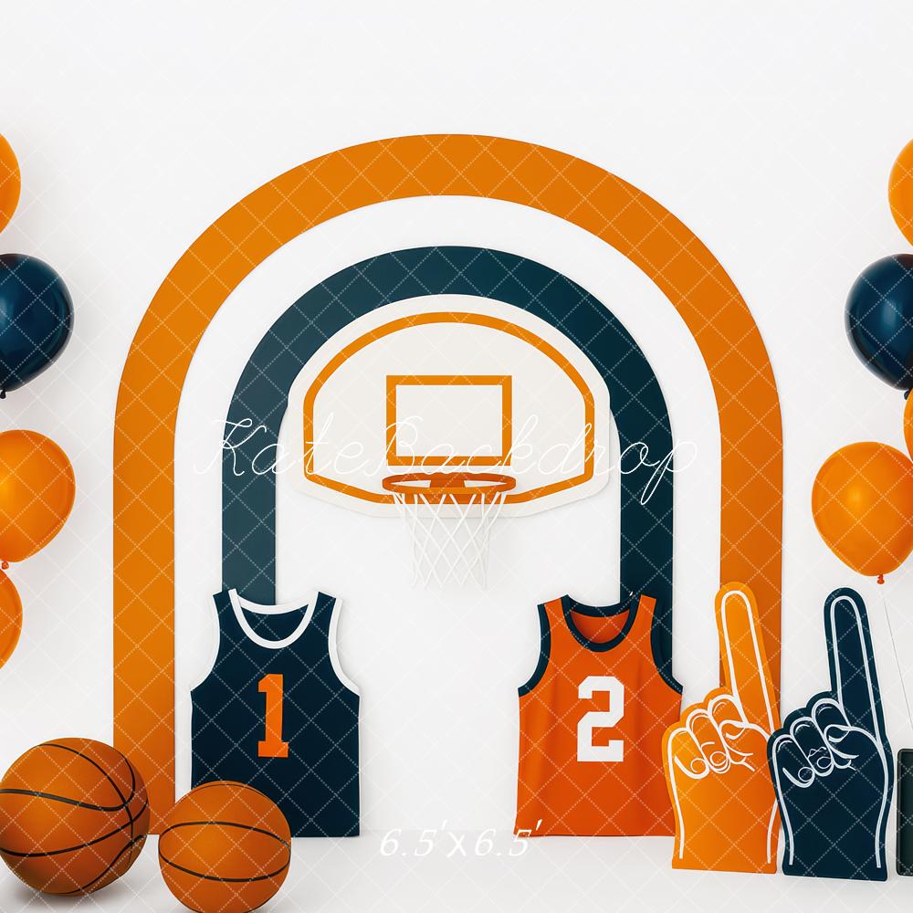 Kate Basketball Korb Trikots Ballons Orange Blau Hintergrund Entworfen von Patty Roberts - Kate Backdrop.de