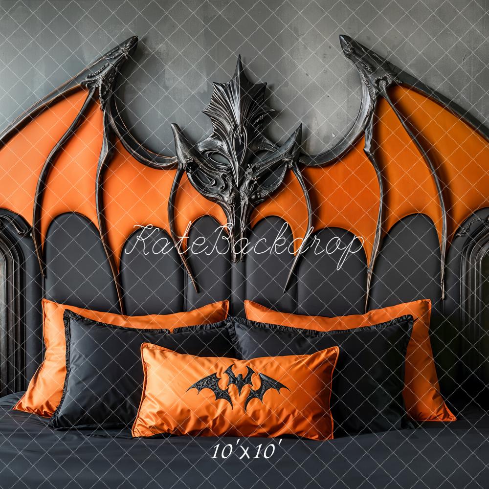 Kate Halloween Fledermaus Kopfteil Orange Schwarz Hintergrund Entworfen von Emetselch - Kate Backdrop.de