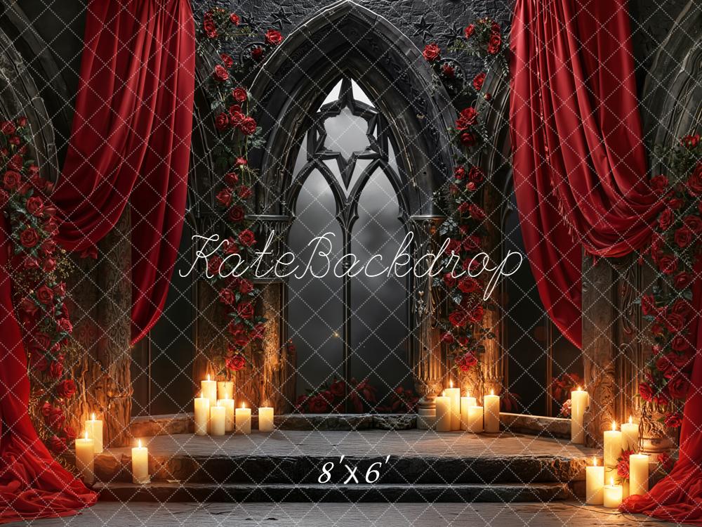 Kate Gothic Fenster Rote Rosen Kerzen Hintergrund Entworfen von Emetselch - Kate Backdrop.de