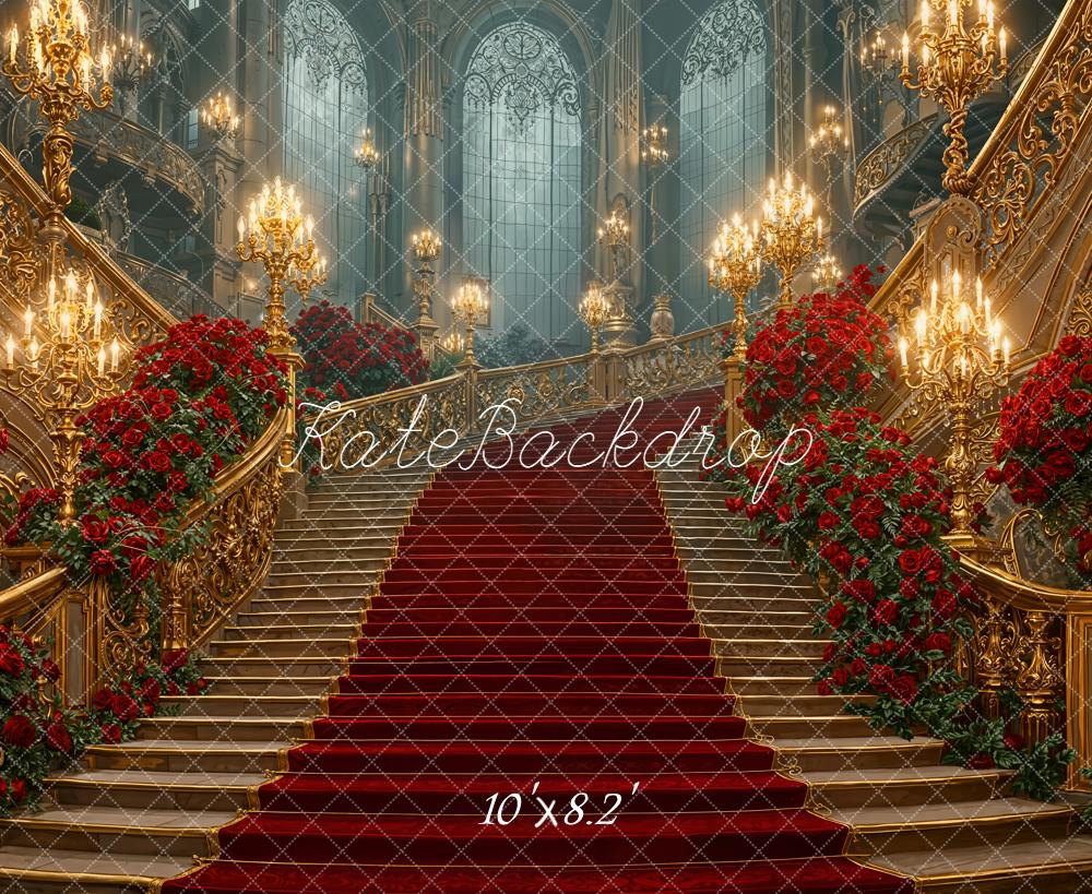 Kate Ball Treppe Rote Rosen Gold Fleece Hintergrund Entworfen von Emetselch - Kate Backdrop.de