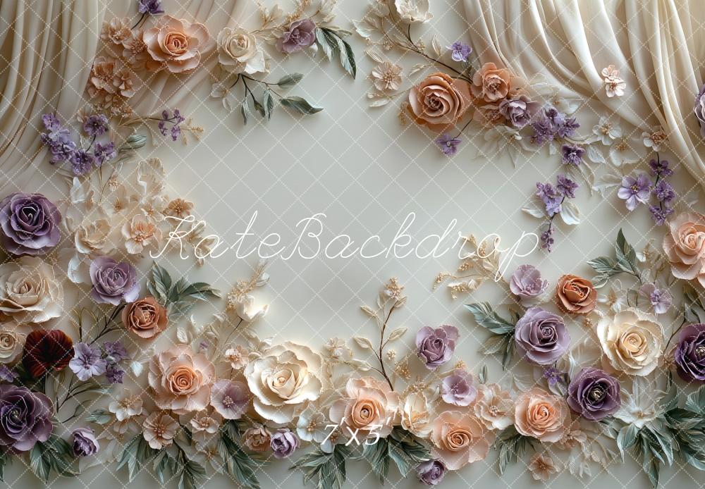 Kate Blumen Vorhang Creme Lila Hintergrund Entworfen von Mini MakeBelieve - Kate Backdrop.de