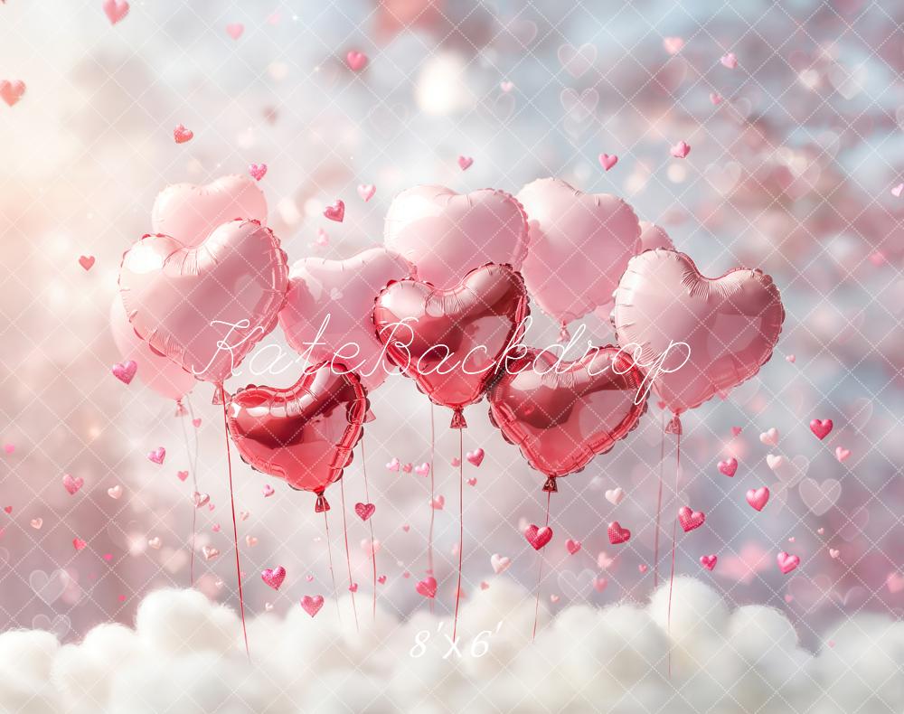 Kate Valentinstag Herzballons Rosa Wolken Fleece Hintergrund Entworfen von Emetselch - Kate Backdrop.de