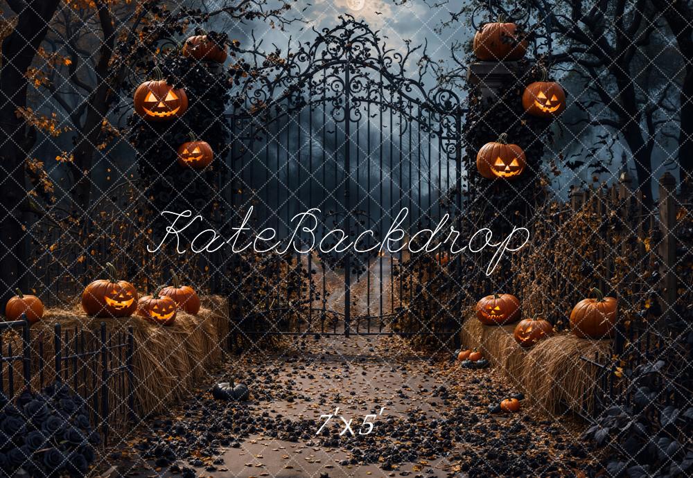 Kate Halloween Kürbisse Eisentor Nacht Hintergrund Entworfen von Emetselch