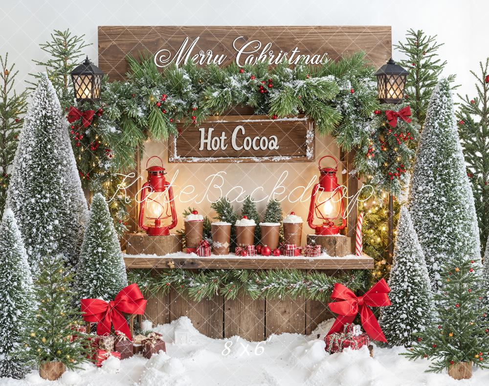 Kate Weihnachten Tannen Heiße Schokolade Rot Fleece Hintergrund Entworfen von Emetselch - Kate Backdrop.de