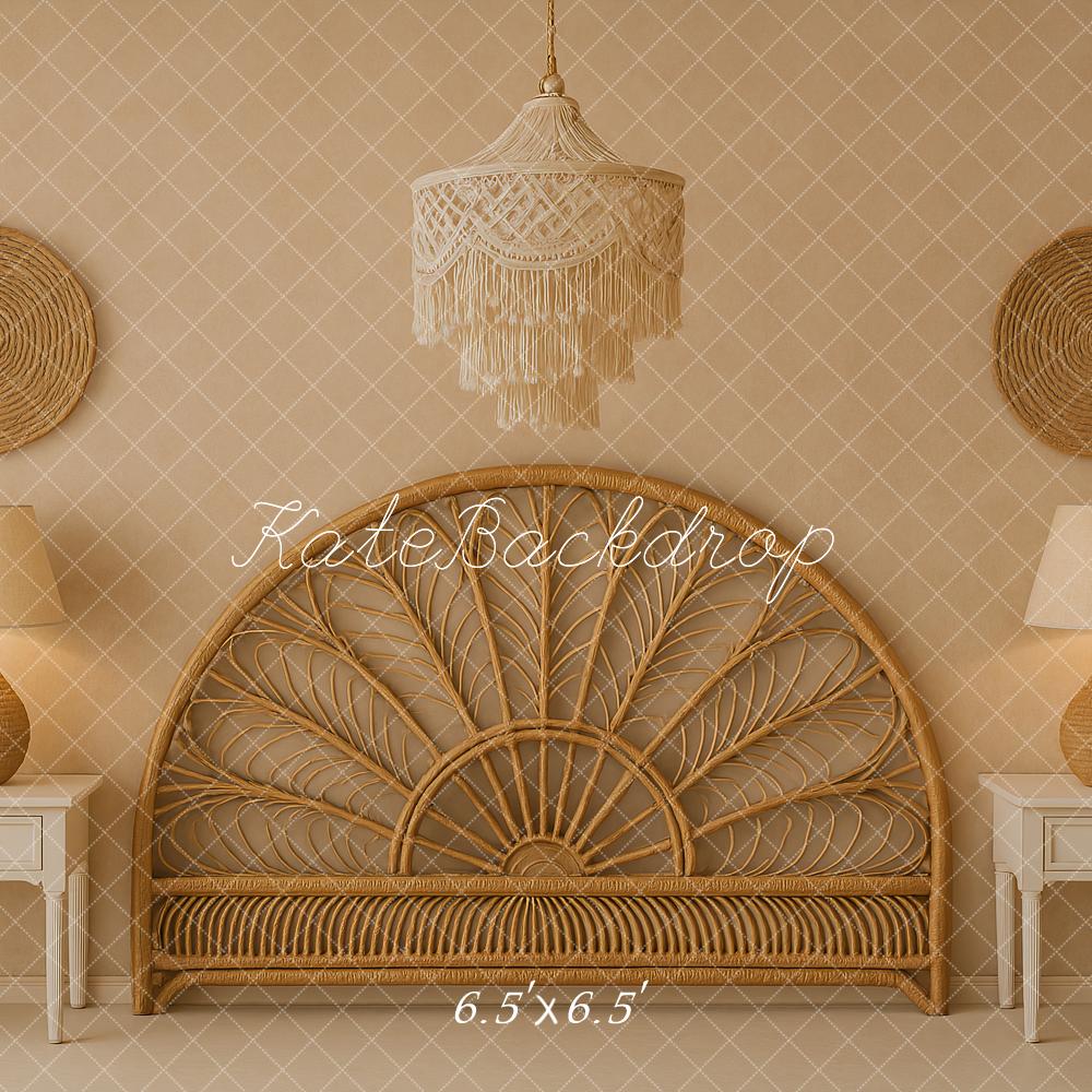 Kate Boho Schlafzimmer Rattan Vintage Hintergrund Entworfen von Ashley Paul - Kate Backdrop.de