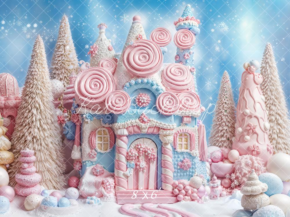 Kate Weihnachten Süßigkeitenhaus Winter Pastell Fleece Hintergrund Entworfen von Emetselch