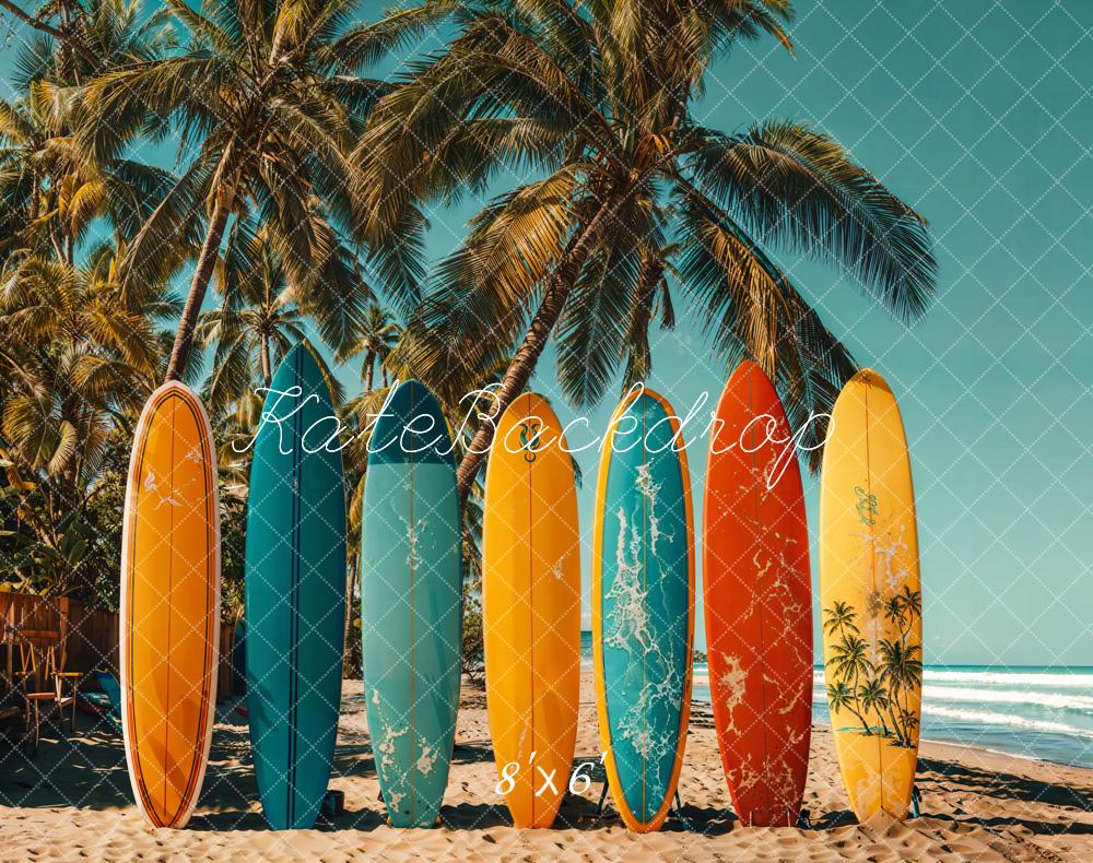 Kate Sommer Surfbretter Palmen Blau Fleece Hintergrund Entworfen von Emetselch - Kate Backdrop.de
