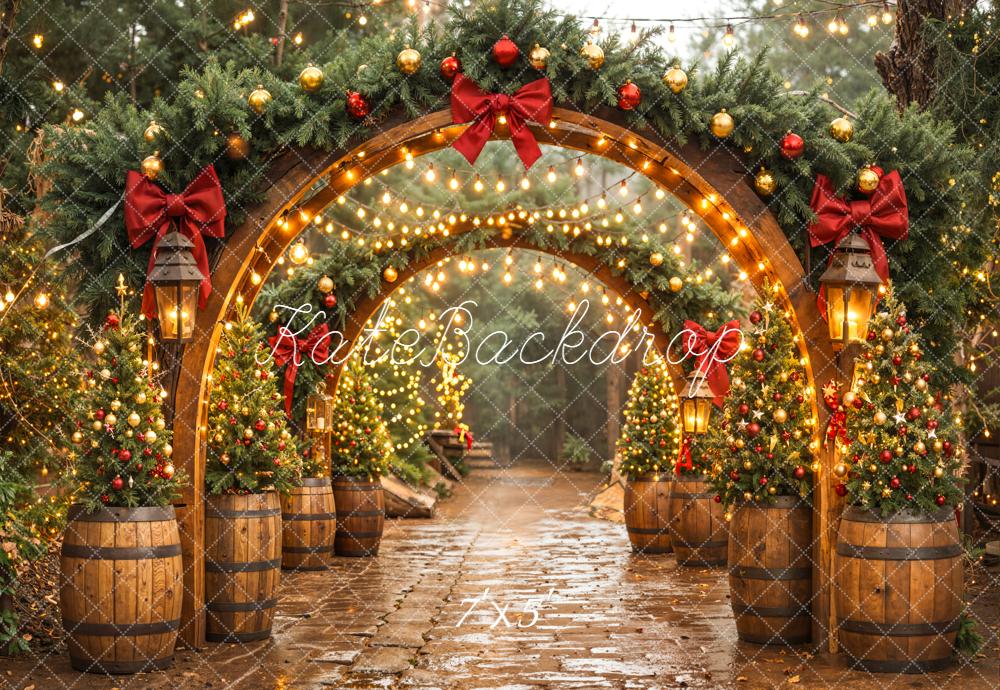 Kate Weihnachten Bogen Lichter Tannen Hintergrund Entworfen von Emetselch - Kate Backdrop.de