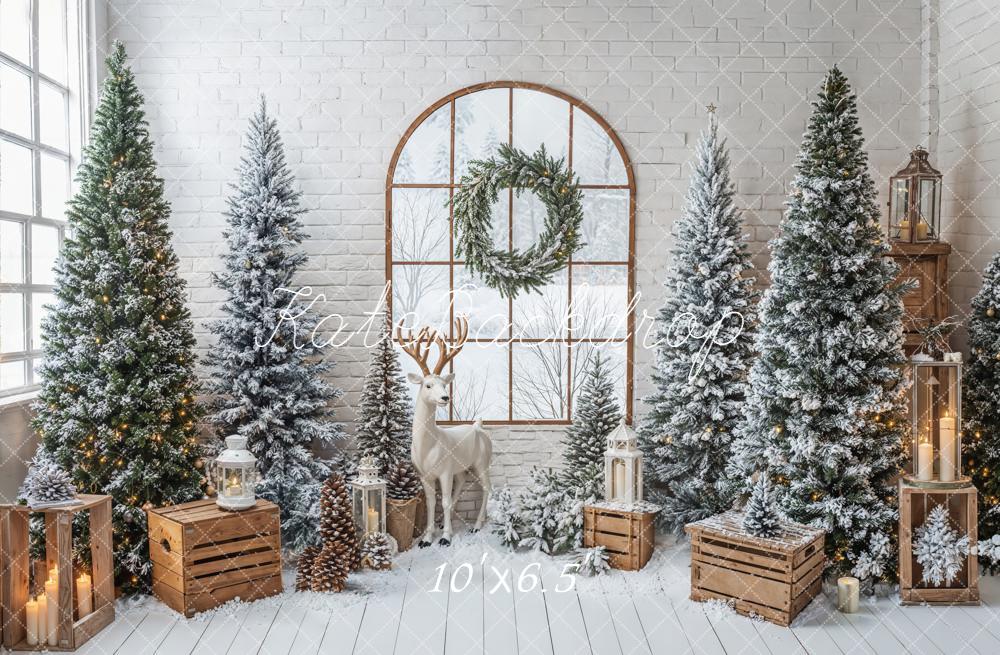 Kate Weihnachten Fenster Tannenbaum Weiß Fleece Hintergrund Entworfen von Emetselch - Kate Backdrop.de