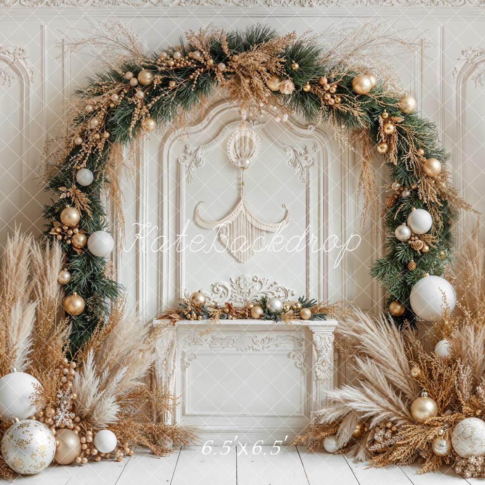 Kate Weihnachten Kamin Kranz Gold Hintergrund Entworfen von Emetselch - Kate Backdrop.de