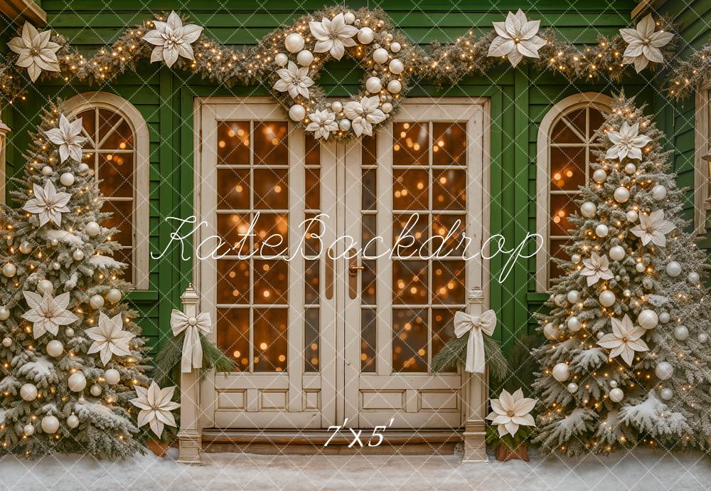 Kate Weihnachten Haus Tannenbaum Grün Hintergrund Entworfen von Ashley Paul