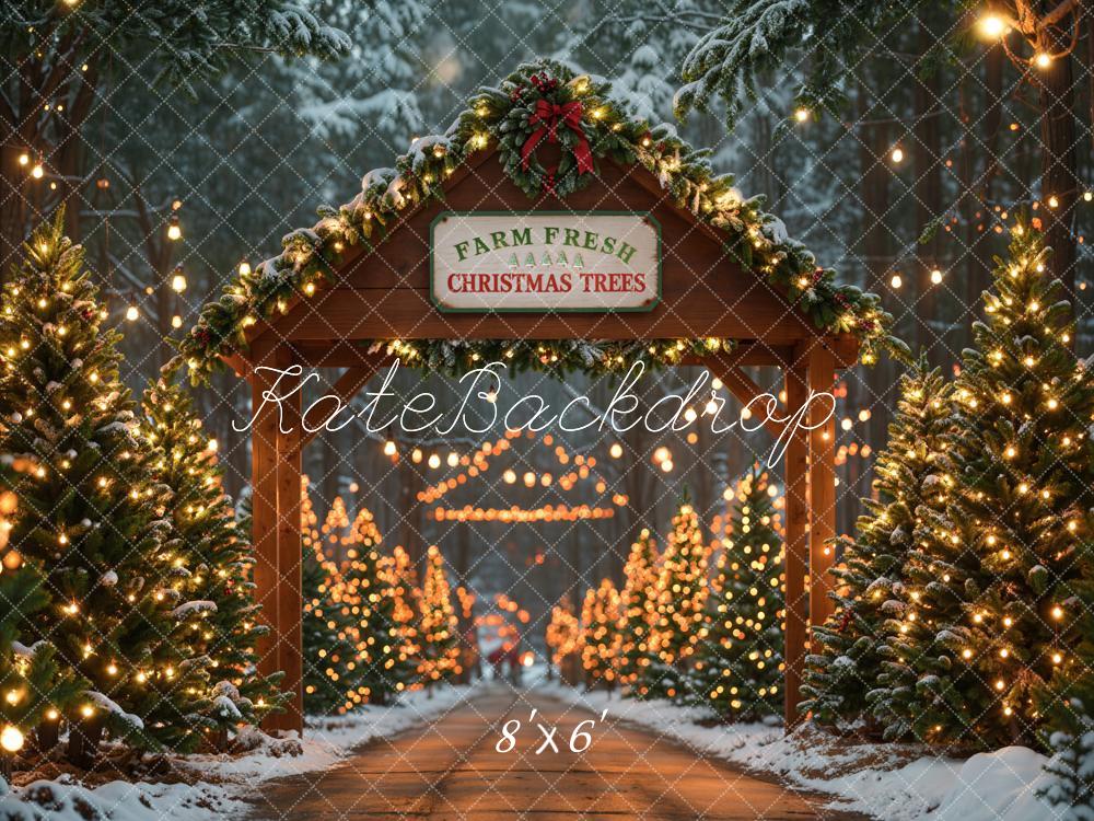 Kate Weihnachten Tannenbaum Allee Lichter Winter Fleece Hintergrund Entworfen von Emetselch