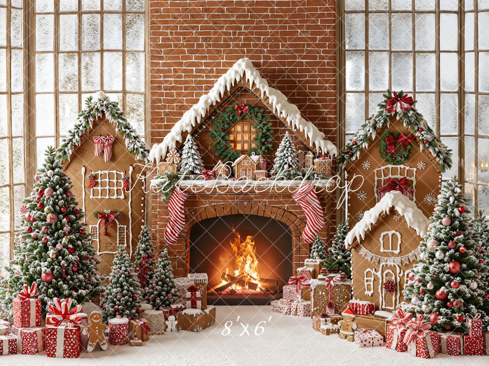 Kate Weihnachten Lebkuchenhaus Kamin Rot Hintergrund Entworfen von Emetselch - Kate Backdrop.de