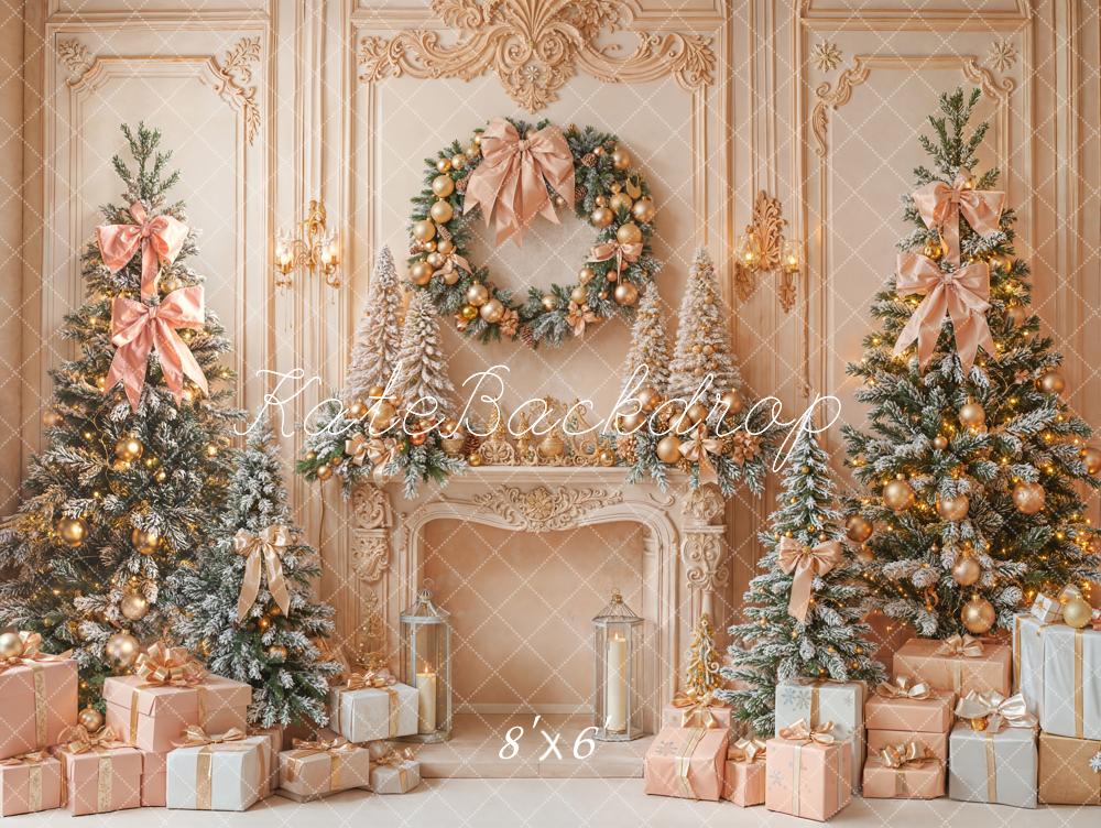 Kate Weihnachten Geschenke Kamin Gold Fleece Hintergrund Entworfen von Emetselch - Kate Backdrop.de