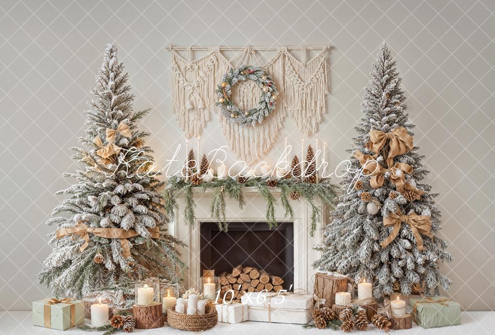 Kate Weihnachten Kamin Tannen Boho Fleece Hintergrund Entworfen von Emetselch - Kate Backdrop.de