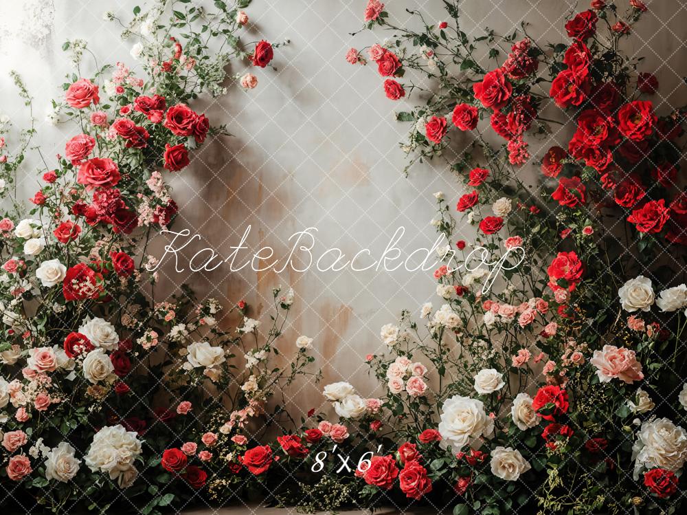 Kate Romantisch Rote Weiße Rosen Blumenwand Hintergrund Entworfen von Emetselch