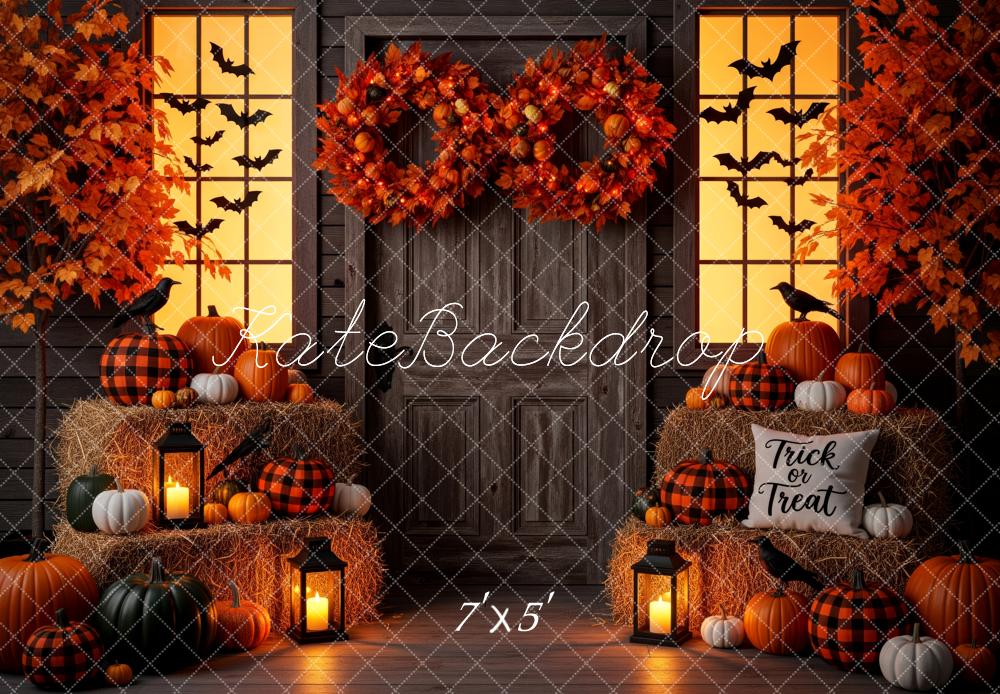 Kate Halloween Kürbisse Stroh Kranz Orange Hintergrund Entworfen von Patty Roberts