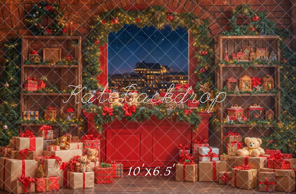 Kate Weihnachten Geschenke Fenster Nacht Fleece Hintergrund Entworfen von Emetselch - Kate Backdrop.de
