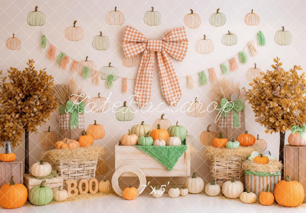 Kate Herbst Kürbisse Schleife Boho Hintergrund Entworfen von Patty Roberts - Kate Backdrop.de