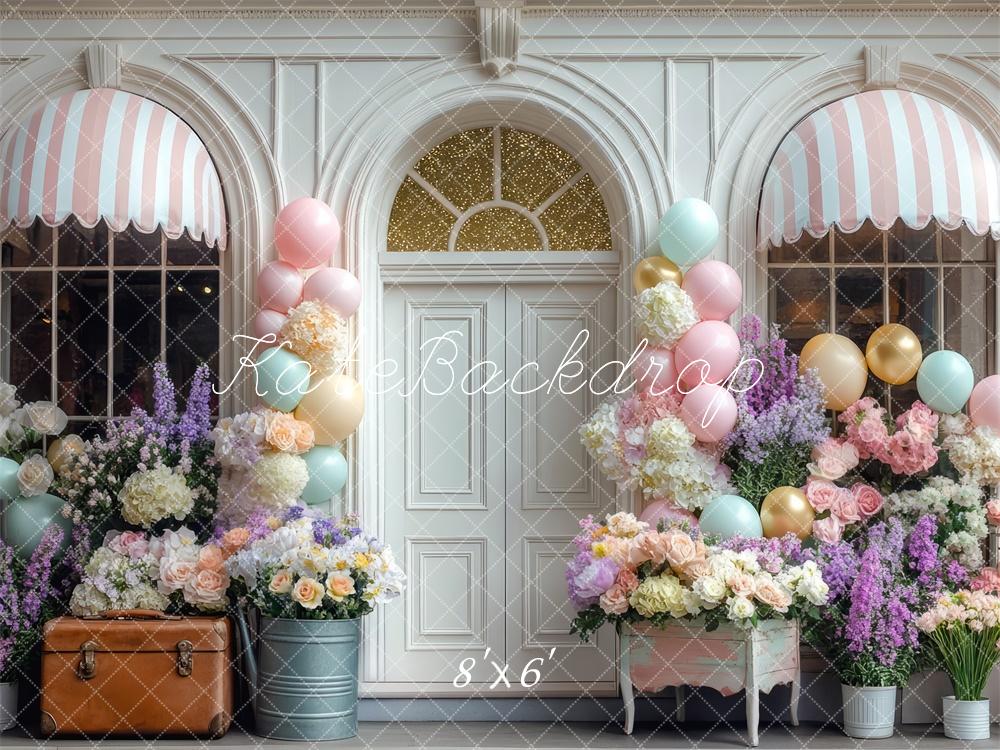 Kate Geburtstag Ballons Blumen Pastell Hintergrund Entworfen von Mini MakeBelieve - Kate Backdrop.de