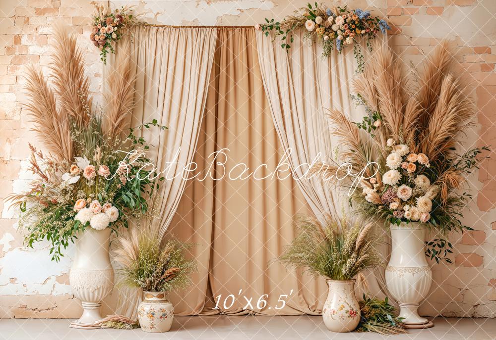 Kate Boho Hochzeit Pampasgras Blumen Vintage Fleece Hintergrund Entworfen von Emetselch