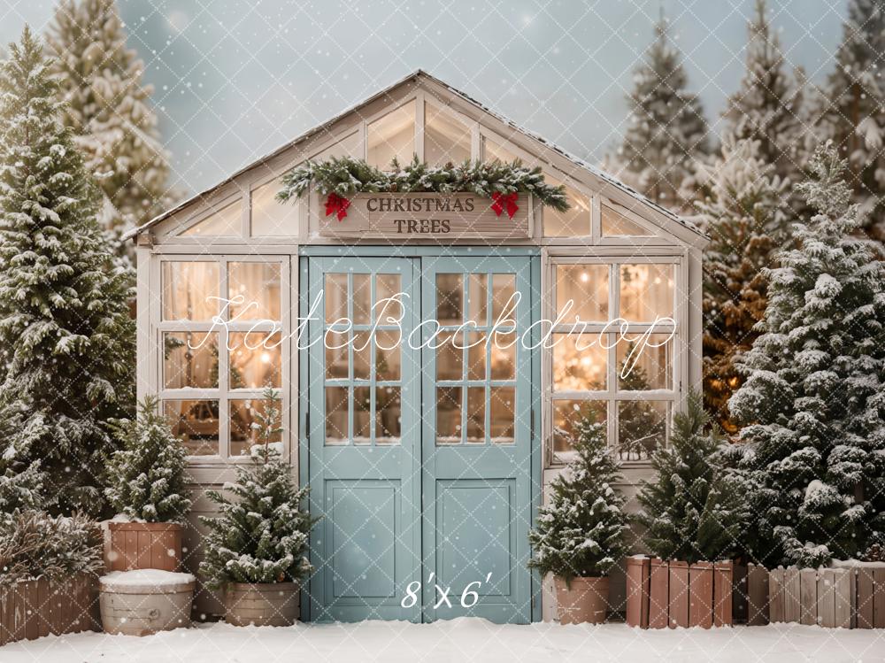 Kate Weihnachten Winterhaus Tannen Schnee Fleece Hintergrund Entworfen von Emetselch - Kate Backdrop.de