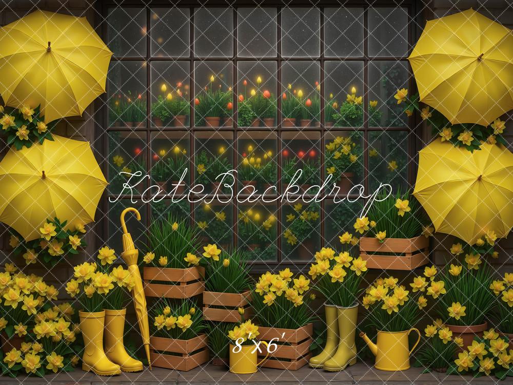 Kate Frühling Gelb Regenschirme Blumen Hintergrund Entworfen von Mini MakeBelieve