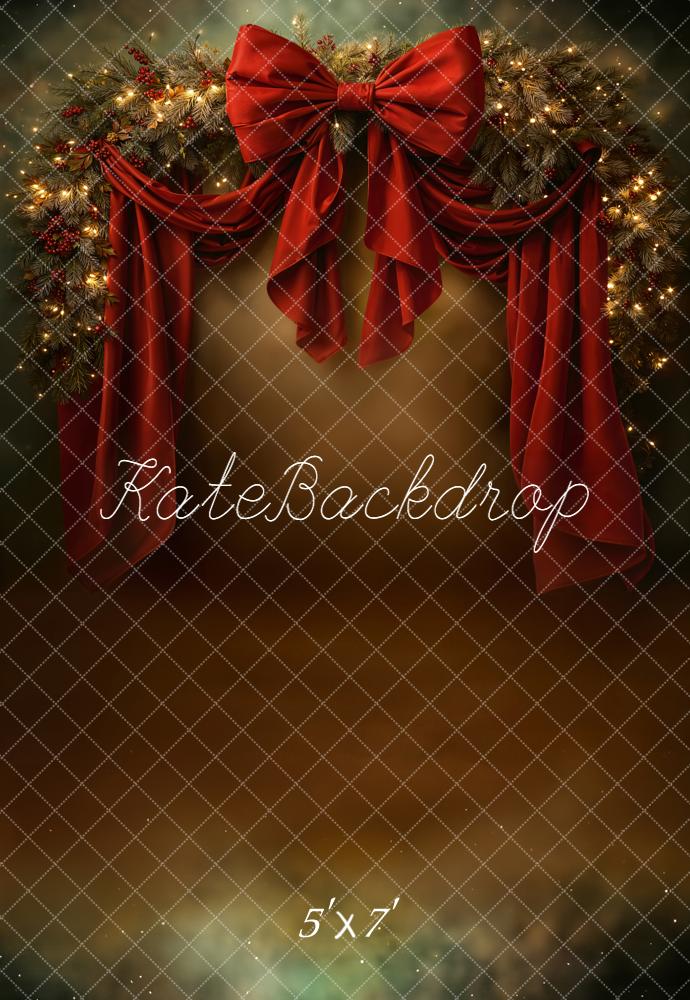 Kate Weihnachten Tannenzweige Rote Schleife Braun Hintergrund Entworfen von Chain - Kate Backdrop.de