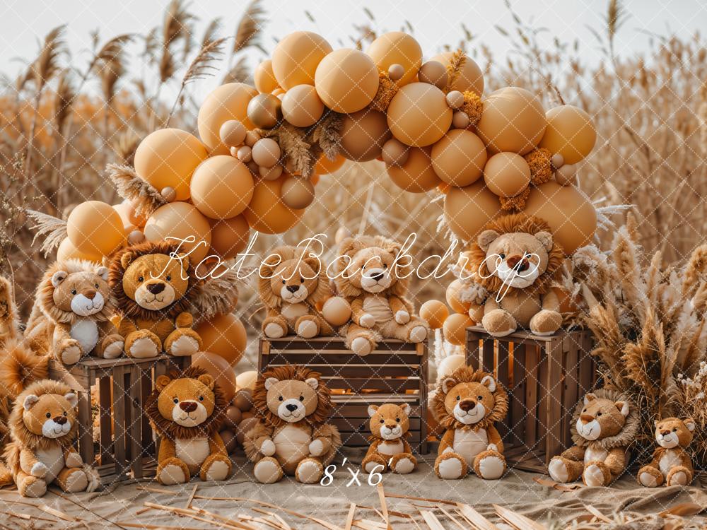 Kate Geburtstag Löwen Ballonbogen Braun Hintergrund Entworfen von Emetselch - Kate Backdrop.de