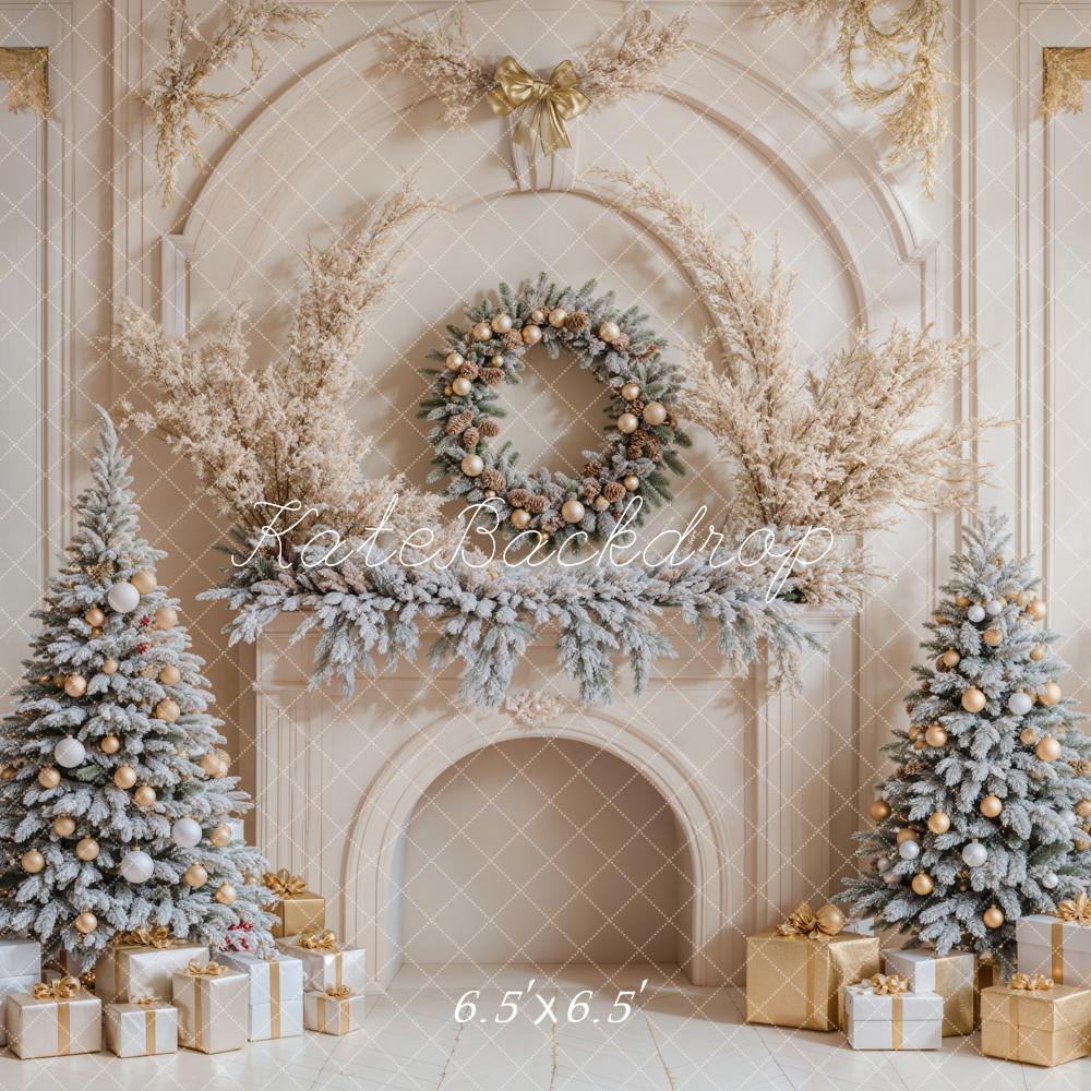 Kate Weihnachten Kamin Weihnachtsbäume Gold Hintergrund Entworfen von Emetselch