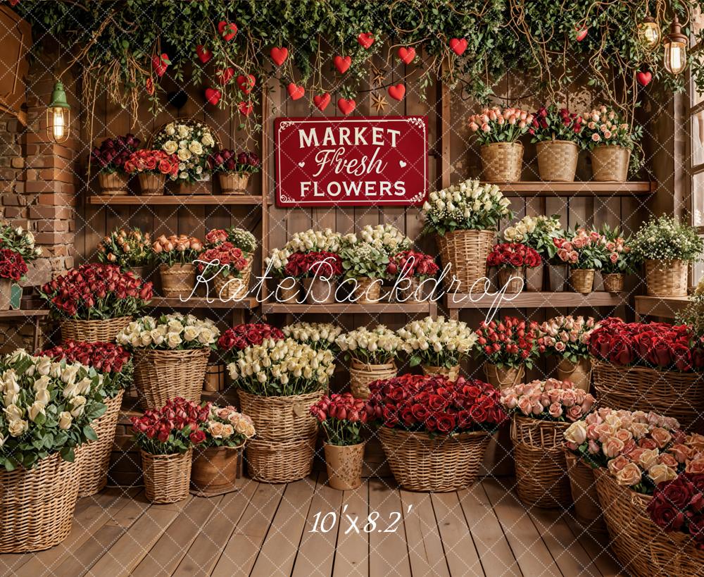 Kate Blumenmarkt Rosen Körbe Holz Hintergrund Entworfen von Emetselch - Kate Backdrop.de