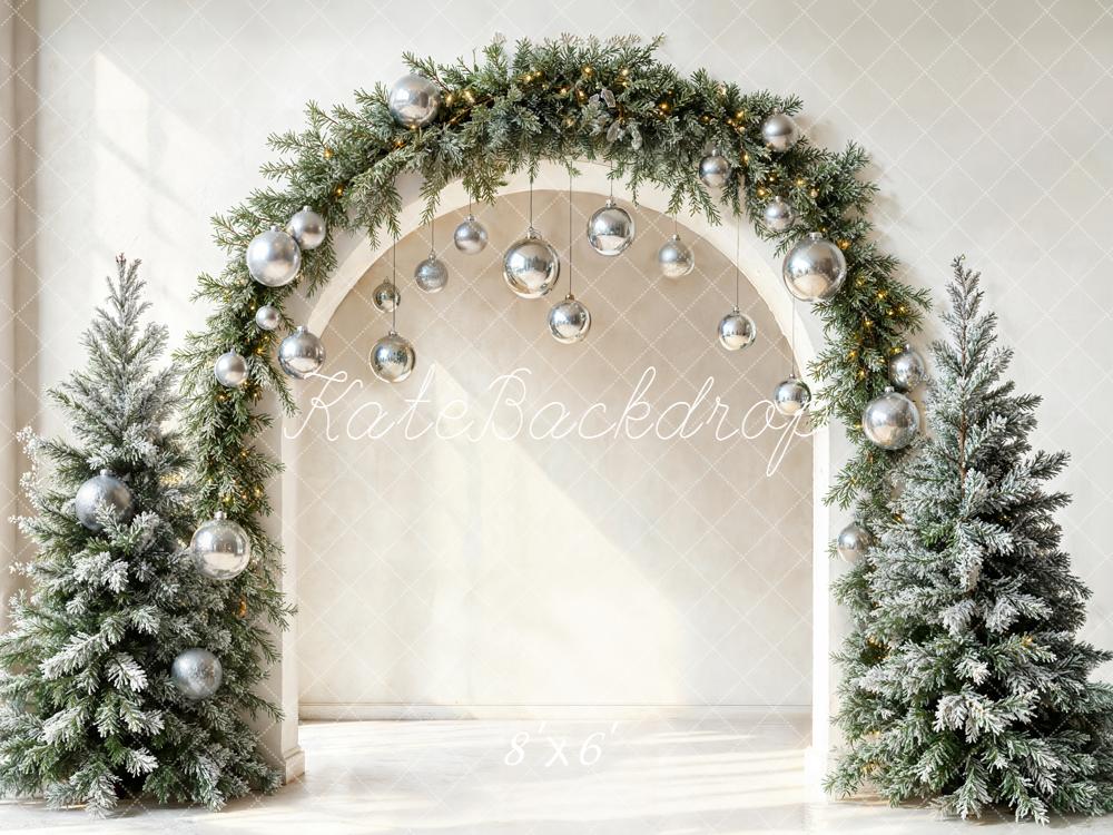 Kate Weihnachten Bogen Tannen Baum Silber Hintergrund Entworfen von Emetselch - Kate Backdrop.de