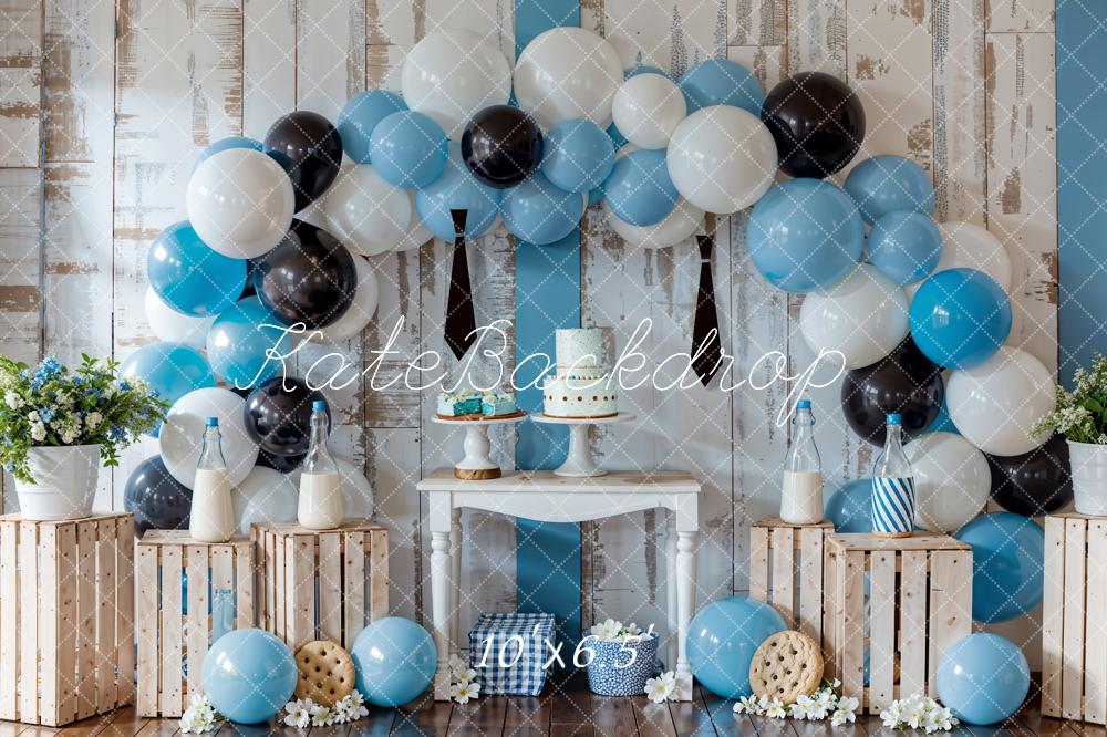 Kate Geburtstag Ballonbogen Blau Rustikal Hintergrund Entworfen von Emetselch - Kate Backdrop.de