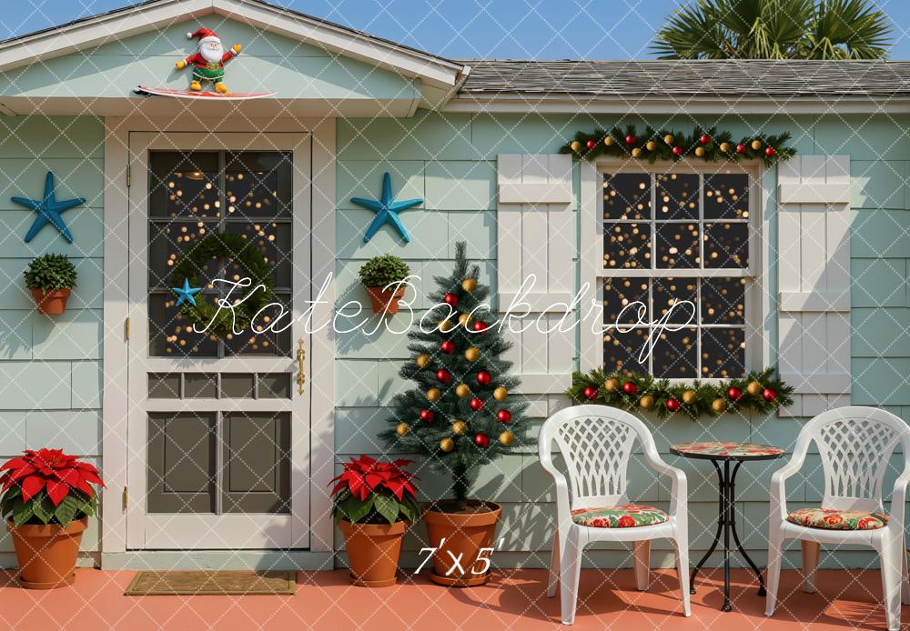 Kate Weihnachten Haus Garten Türkis Hintergrund Entworfen von Mini MakeBelieve - Kate Backdrop.de
