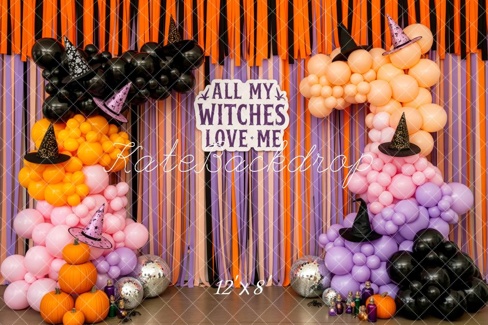 Kate Halloween Ballons Hexenhüte Orange Lila Hintergrund Entworfen von Patty Roberts