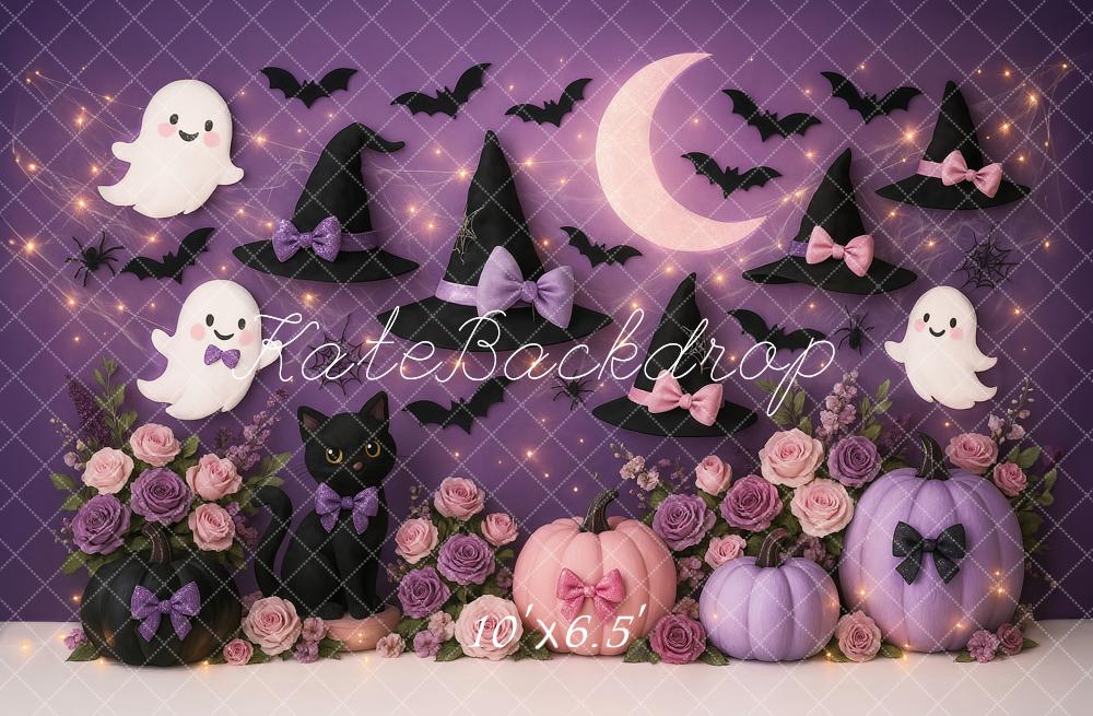 Kate Halloween Geister Hexenhüte Lila Hintergrund Entworfen von Ashley Paul - Kate Backdrop.de