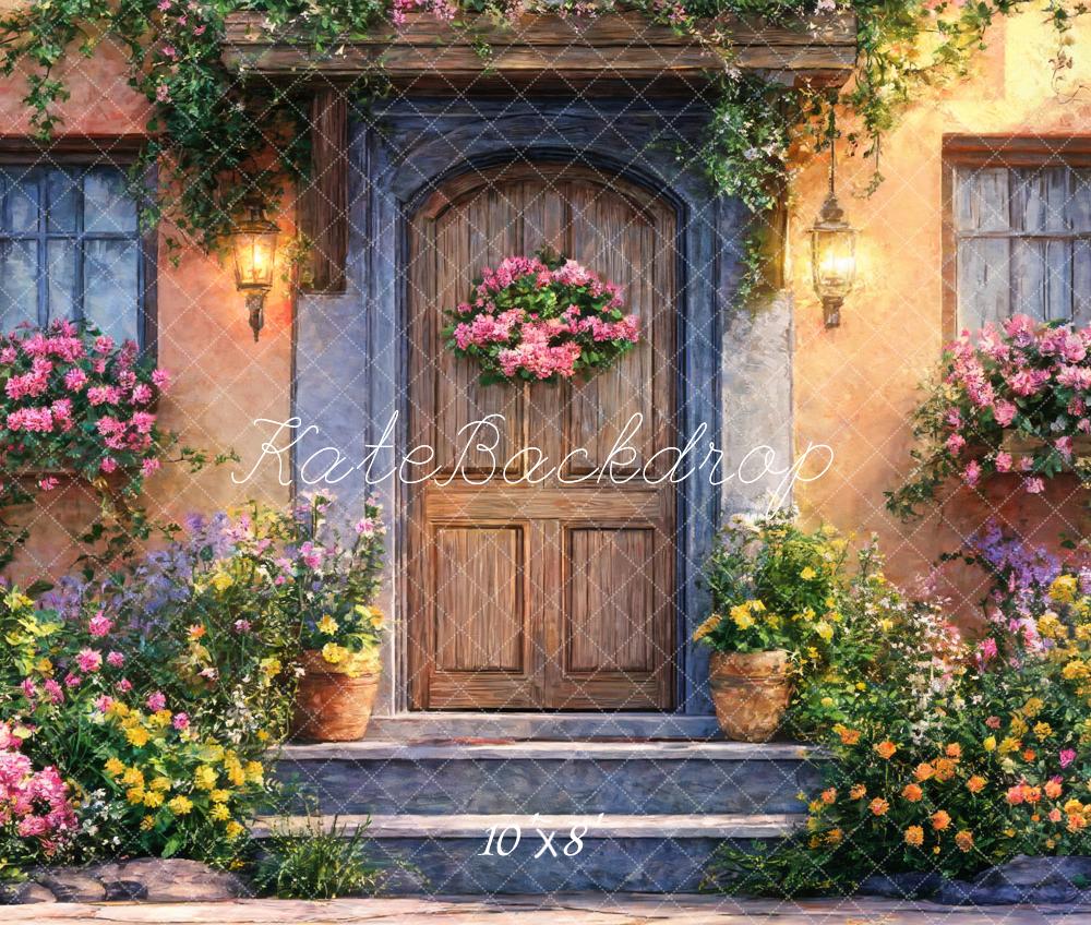 Kate Garten Hausfassade Blumentreppe Romantisch Fleece Hintergrund Entworfen von Emetselch