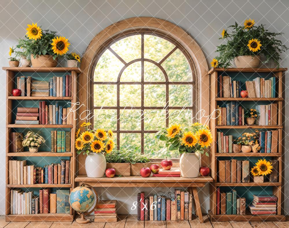 Kate Zurück Zur Schule Bücherregal Fenster Sonnenblumen Fleece Hintergrund Entworfen von Emetselch