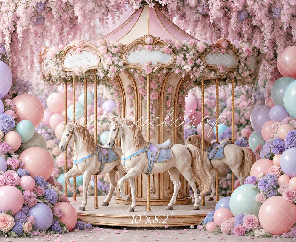 Kate Kinder Karussell Blumen Pastell Hintergrund Entworfen von Ashley Paul - Kate Backdrop.de
