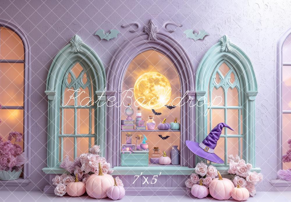 Kate Halloween Fenster Vollmond Pastell Hintergrund Entworfen von Mini MakeBelieve - Kate Backdrop.de