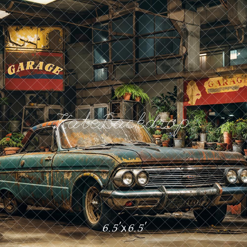 Kate Garage Oldtimer Pflanzen Vintage Hintergrund Entworfen von Emetselch - Kate Backdrop.de