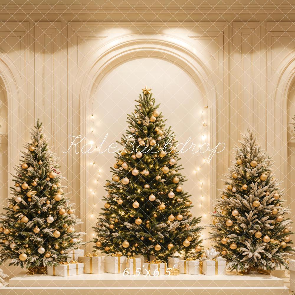 Kate Weihnachten Tannenbäume Geschenke Gold Hintergrund Entworfen von Emetselch
