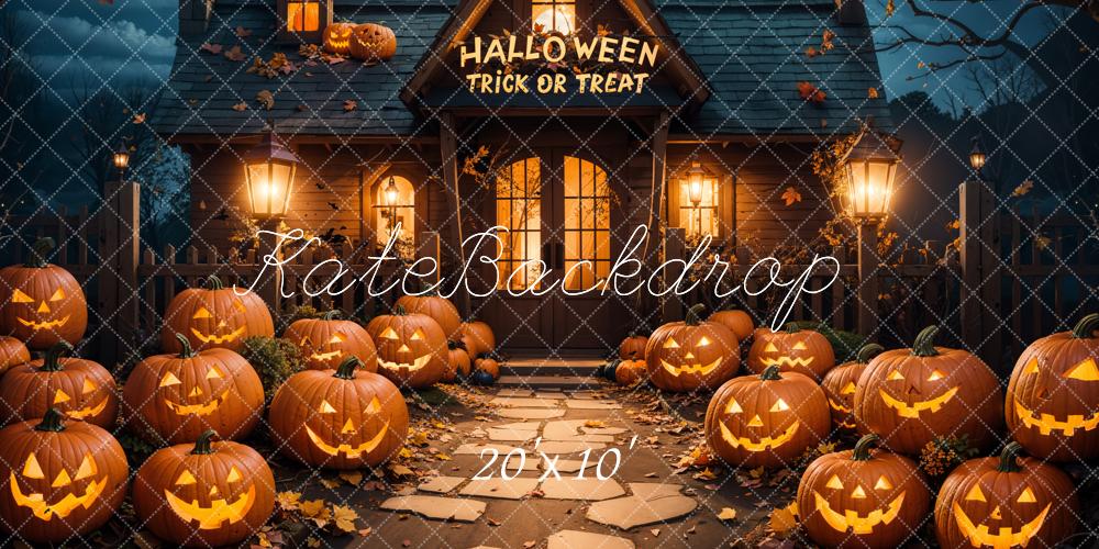 Kate Halloween Kürbisse Haus Nacht Hintergrund Entworfen von Emetselch - Kate Backdrop.de