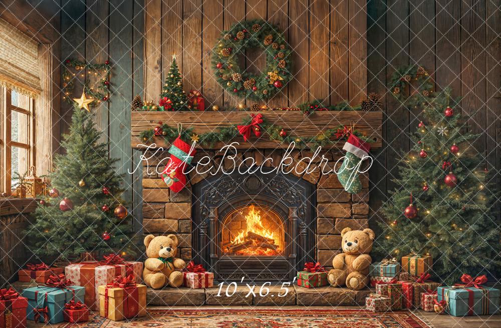 Kate Weihnachten Kamin Weihnachtsbaum Geschenke Fleece Hintergrund Entworfen von Emetselch - Kate Backdrop.de